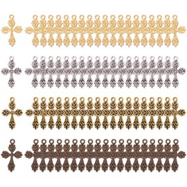 SUNNYCLUE 80pcs 4 Colors Tibetan Style Cross Charms for Jewellery Making 0.98 Inch Cross Charms Pendants Craft Supplies