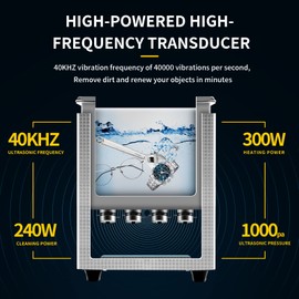 ACMESONIC Ultrasonic Cleaner 10L Digital Ultrasonic Parts Cleaner with Timer 40kHz SUS 304 Stainless Steel Lab Sonic Cleaner for Professional Tools,Metal Parts,Jewelry,Eyeglasses