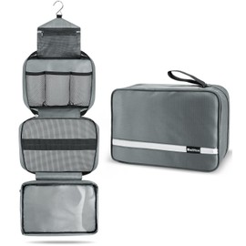 Maliton Toiletry Bag for Men & Women | Large Toiletry Bags for Traveling | Hanging Compact Hygiene Bag with 4 Compartments | Waterproof Bathroom Shower Bag（Grey）