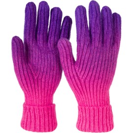 styleBREAKER 09010045 Women's Knitted Gloves with Colour Gradient Pattern, Winter Ombre Knitted Gloves, Finger Gloves, Purple-Pink