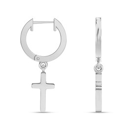 LeCalla 925 Sterling Silver Religious Dangling Charm Cross Hoop Earrings Classic Christian Cross Shaped Huggie Hoop Earrings for Men Women 28 MM