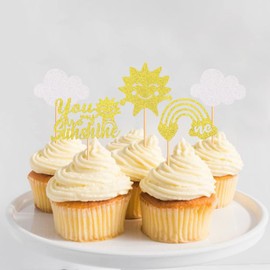 Keaziu - Juego de 24 piezas de decoración para magdalenas con texto en inglés "You are My Sunshine", diseño de sonrisa, sol, para bodas, compromisos, fiestas de cumpleaños