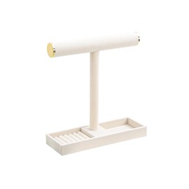 Justsoso Multi-Use Jewelry Holder Stand, Necklace Bracelet Ring Organizer Stand, Scrunchie Watches Velvet Jewelry Holder Stand With Tray for Women Girls Home Use(Beige with Lid)