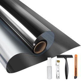 KESPEN One Way Window Privacy Film, Reflective Heat Sun Blocking Window Tint, See Out Not in(Light Outside Strong Than Inside) Window Films for Home Door, 35.4 Inch X 78 Inch, Black-Silver