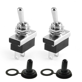 2 PCS KN3(D)-101 Metal Toggle Switches, 12V 25A SPST ON/OFF Toggle Switch with Waterproof Rubber Cover, 2 Pin Flick Flip Rocker Switch for Auto Dashboard RV Truck Boat Lamps Control (Black-2Pcs)