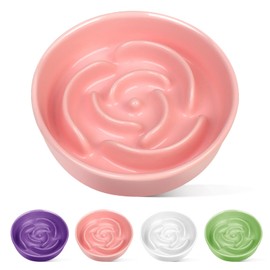 TRUVIC Ceramic Slow Feeder Dog Bowls, 0.6 Cups Cat Slow Feeder Bowls for Fast Eaters, Ceramic Cat Bowl no Black Chin, Rose Shape for Small Dogs and Cats, Pink