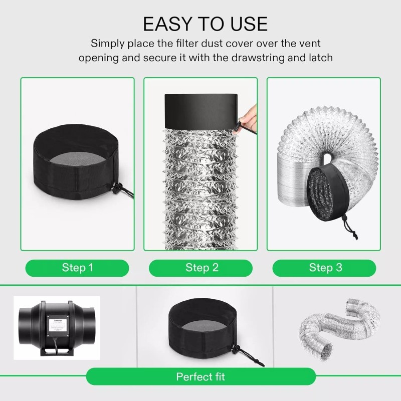 VIVOSUN 2Pcs 4"/6"/8" Grow Tent Vent Cover Duct Filter Elastic