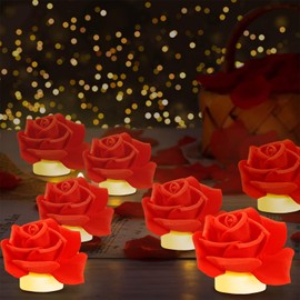 SupBri 12 Pack LED Tea Lights Candles with Artificial Rose Petals, Romantic Flameless Battery Operated Candles for Valentines Wedding Proposals Christmas Decor (Red)