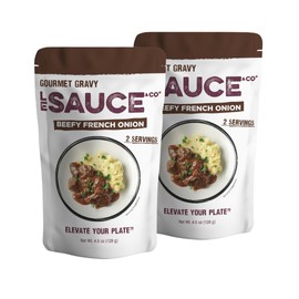 Le Sauce & Co. Beefy French Onion Gourmet Gravy, (2-pack) Two Serving Gluten Free Beef Gravy, Premium Brown Gravy, Caramelized Onions, Hamburger, Steak, Beef Stock, Meatballs, Pork Tenderloin