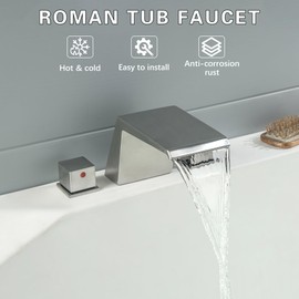 LIWEIKE Roman Tub Faucet, Brushed Nickel Bathtub Faucet Set with 2 Handle Waterfall Tub Faucet for 3 Hole