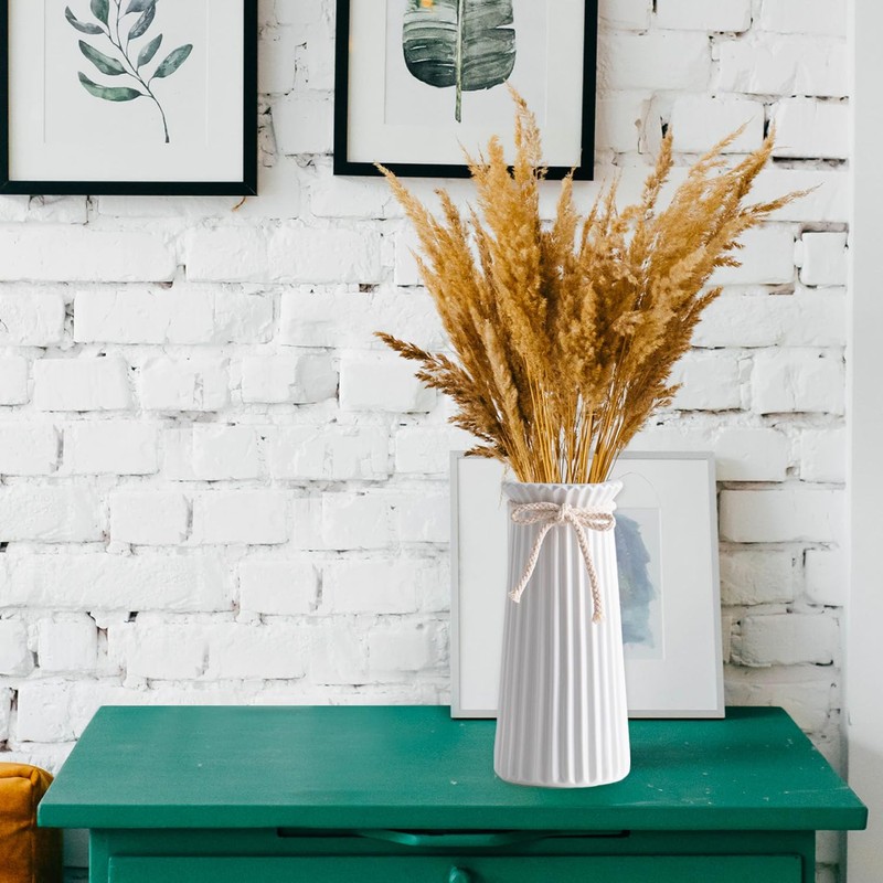 10 Inch White Ceramic Vase, Ribbed Vases for Flowers, Modern