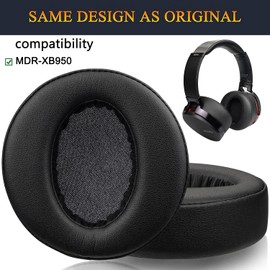 SOULWIT Professional Earpads Cushions Replacement for Sony MDR-XB950 XB950BT XB950B1 XB950N1 XB950AP Over-Ear Headphones, Ear Pads with Softer Protein Leather, Noise Isolation Foam-Black
