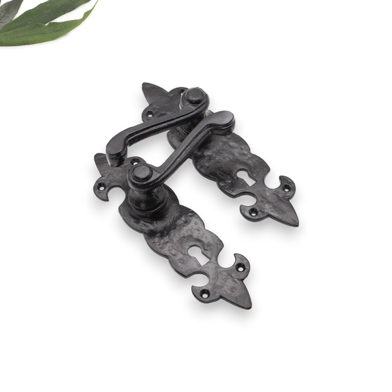 Infinity Decor Antique Black Fleur De LYS Pattern Lever Door