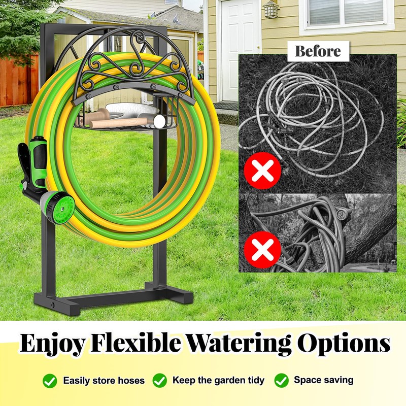 TUSPEU Garden Hose Holder,Heavy Duty Freestanding Detachable Storage Reel Stand,Upgraded