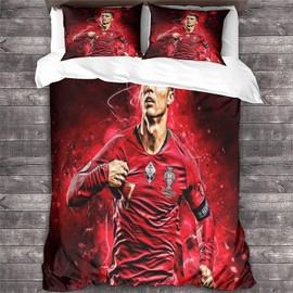 Zbeiba Bed Linen 135 x 200 cm Football Bed Linen Set, Adults Children's Duvet Cover, 3D Football Star Bed Linen Set with Zip and Pillowcase (A1, 135 x 200 cm + 2 x 80 x 80 cm)