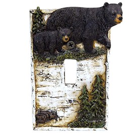 BestGiftEver Black Bear on Birch with Pine Trees Single Switch Cover Wall Plate Cabin Lodge Home Decor