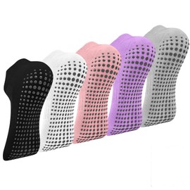 5 Pairs Pilates Grip Socks for Women, Non Slip Barre Yoga Sock Grippy Socks Ladies Girls Ankle Grip for Barre, Hospital, Dance, Trampoline