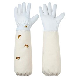 MWUMRCM Beekeeper Gloves Made of Goat Leather, Breathable Canvas Beekeeper Gloves, Puncture Resistant, Suitable for Men and Women Beekeeping Accessories, Beekeeper Gloves Leather for Gardening