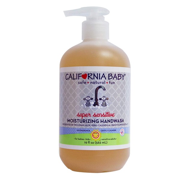California Baby Moisturizing Handwash - No Fragrance Added, Non-Drying Cleansers, Everyday Use for Sensitive Skin and Eczema, 100% Plant-Based - USDA Certified, Super Sensitive 19oz