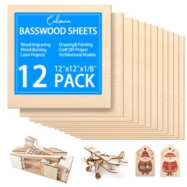 Calvana 12Pack Balsa Sheets 12x12x1/8in, Unfinished Wood Veneer Planks, Thin Wood Blanks for Crafting Supplies & Materials, Laser Cutting, Engraving, Wood Burning, DIY Crafts for Adults & Children