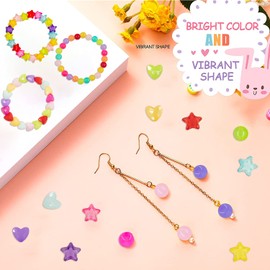 560Pcs Candy Color Pastel Beads Acrylic Heart Beads Stars Beads Colorful Pony Beads Round Beads Cute Loose Plastic Beads Bulk for Jewelry Making DIY Craft Necklace Rainbow Bracelet(Jelly Color Beads)
