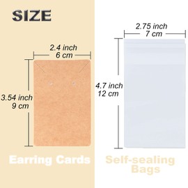 BOOMIBOO Earring Display Cards with 100 Pcs Earring Holder Cards 200 Pcs Earring Backs and 100 Jewelry Packaging for Earrings Necklace Jewelry Bags 3.5x2.4 Inches (Brown)