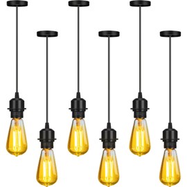 Retisee 6 Pcs Industrial Mini Pendant Light Kit E26 Lamp Socket Cord Hanging Light Vintage Fixture Adjustable DIY Pendant Light Fixtures for Kitchen Bedroom Home Corridor Studio Office Ceiling, Black