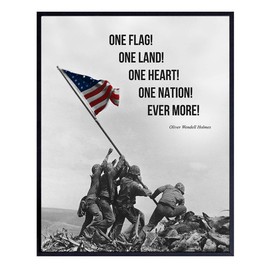 American Flag Wall Art - Marine Flag - Iwo Jima Wall Art Decorations - Marine Corps Photo - Patriotic Gifts for Men, Military Veterans - Office, Living Room, Den, Man Cave Home Decor - 8x10 Unframed