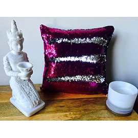 MERMAID SEQUIN CUSHION Cover Pillow Case Reversable Flip Sequins Sofa 35x35cm (Hot Pink & Silver, Without Pillow Insert)