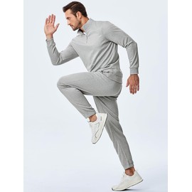JMIERR Men Sport Sweatshirt 2 Piece Outfit Quarter Zip Polo Comfy Twill Jogger Set Tracksuit Running Long Sleeve, 2XL, Grey