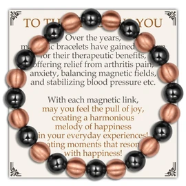 Feraco Pure Copper Magnetic Bead Bracelet for Men Women, 8mm 99.99% Solid Copper & 3500 Gauss Magnetic Hematite Beads, Unisex Stretch Wristband, Gift-Ready Jewelry
