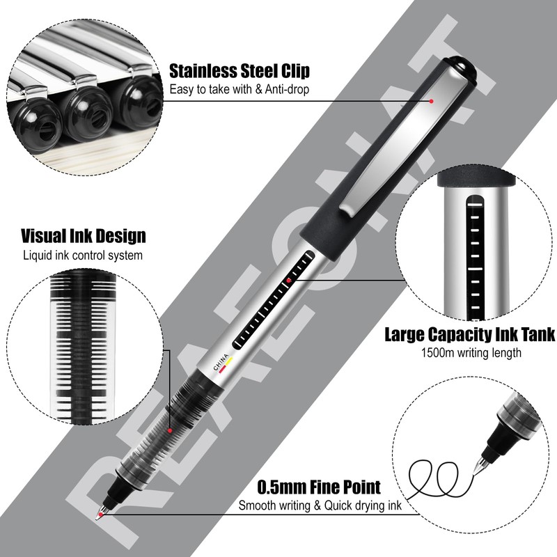 Rollerball Pens Black Ink, 16 Pack 0.5mm Black Gel Pens,