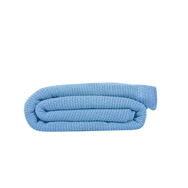 Linteum Textile Supply Leno Weave Blue Blanket, Twin 100% Cotton,