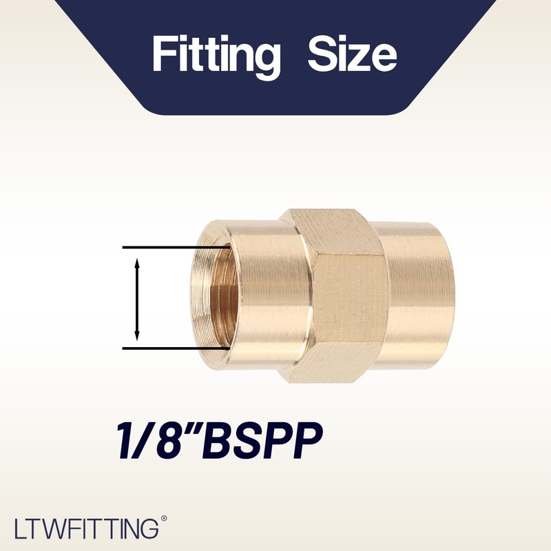 LTWFITTING Brass BSP Pipe Fitting 1/8-Inch Female BSPP Coupling Water