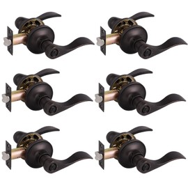 Gobrico 6 Pack Oil Rubbed Bronze Privacy Door Levers for Bathroom Bedroom, Keyless Door Locksets Knobs, Interior Door Handles with Lock, Drop Lever Style