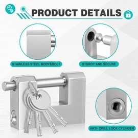 Blulu 6 Pack Heavy Duty Lock for Shipping Container with Stainless Steel Keys Stainless Steel D-Shaped Padlock for Garage Door, Shed, Storage Unit, Locker, and Warehouse (70mm)