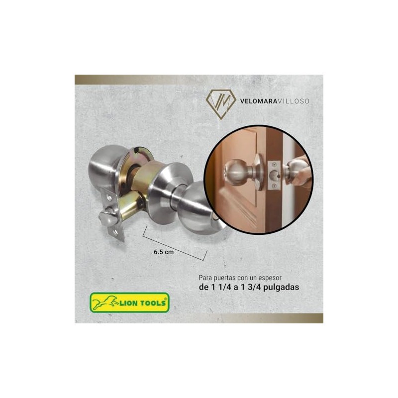 LION TOOLS -Cerradura Chapa Perilla Puerta Baño Acero Inoxidable 2