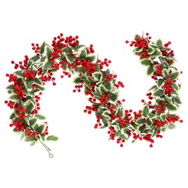 SHACOS 2Pcs/11.5 Ft Red Berry Garland Christmas Garland Artificial Holly Berry Garland Christmas Berry Garland Hanging Red Berry Garland for Fireplace Winter Holiday Door Indoor Outdoor Decoration
