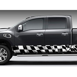 Checkered Flag Waving Rocker Panel Graphic Decal Wrap Kit for Truck SUV (8 inches x 28 feet)