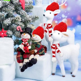 Amabro 20PCS Mini Christmas Knit Hats and Scarf Set, Mini Santa Hats Scarves for Crafts Miniature Christmas Decorations Ornaments for Xmas Tree DIY Art Snowman Doll(Red)