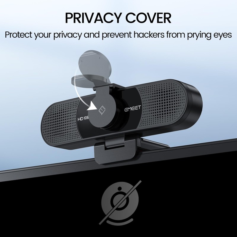 EMEET 1080P Webcam with Microphone, C960 Web Cam, 2 Mics,