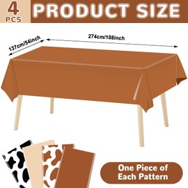 4pcs Cowboy Party Decorations Western Cowboy Tablecolth Cow Print Wild West Party Supplies Brown Rodeo Cowgirl Plastic Table Cover Disposable for Birthday Bachelorette Boys Kids Baby Shower Favor