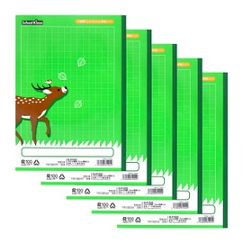 Apica SLS105G05T Learning Book, School Kids, Cute Illustration Notebook, Deer, 0.2 inch (5 mm) Square, Green, 5 Books Bundle,