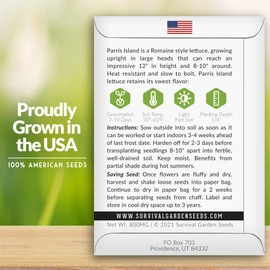 Survival Garden Seeds - Parris Island Cos Lettuce Seed for Planting - Packet with Instructions to Plant and Grow Romaine Style Head Lettuce in Your Home Vegetable Garden - Non-GMO Heirloom Variety