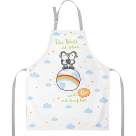 Sheepworld Apron with Saying "Die Welt ist schön" | Cooking Apron Made of Cotton, 87 cm x 70 cm, Multicoloured | Gift Kitchen, Cooking, Friends, Birthday | 47098