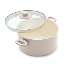 GreenLife 6QT Ceramic Nonstick Stockpot with Glass Straining Lid, PFAS-Free, Dishwasher Safe, Stay-Cool Handles, Oven Safe to 350°F, Wobble-Free Base, Even Heating, Taupe