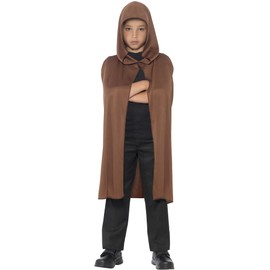 Smiffys Cape Hooded, Brown Long, Boys Fancy Dress, Child Dress Up Accessories