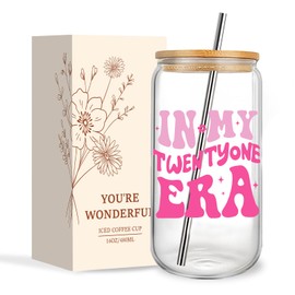 Jars Nova 21th Birthday Gifts for Girls | 21th Birthday Present | Glass Cups with Lids and Straws forWomen Best Friend Sister Gift