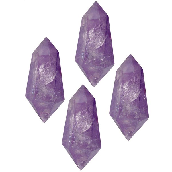 SUNYIK Gemstone Healing Crystal Points Wand, Double Terminated Wand Self Standing Prism for Reiki Chakra Meditation, Amethyst 2 inches, Pack of 4