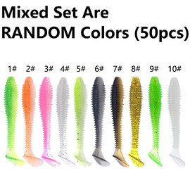 50Pcs Soft Plastic Lures 1# Paddle Tail Swimbaits Lures Shad Bait Pike Fishing Lures Perch Trout Bass - Random Colors